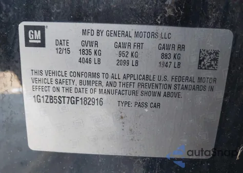 2016 Chevrolet Malibu Ls из США, поврежденный, VIN 1G1ZB5ST7GF182916